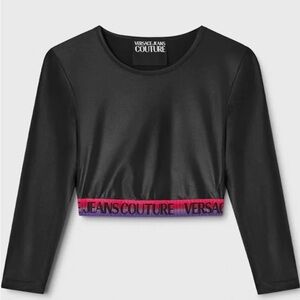 Versace Jeans Collection Black Long Sleeve Top with Pink Accents